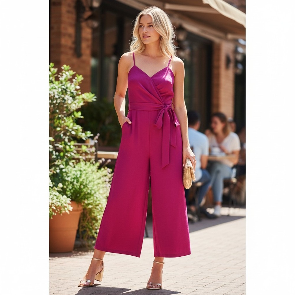 Maeve Anthropologie Jumpsuit‎ Womens Size 2 Pink Wide Leg Tie Front Smocked Back